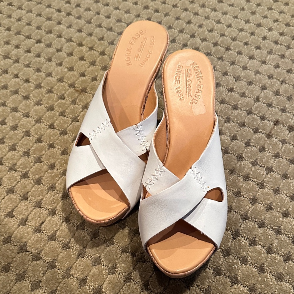 Kork-Ease White Leather Mules